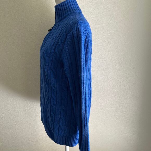 Gianetti Sweater Wool Pullover Cable Knit SZL Blue 1/4 Zip Classic Preppy - Picture 4 of 10
